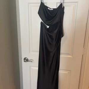 12th Tribe Biltmore Black Satin Midi Dress